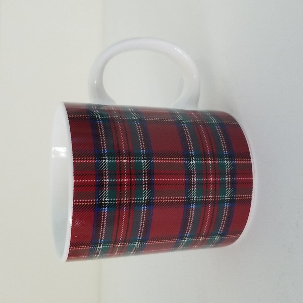 Tommy Hilfiger Plaid Red Green Ceramic Coffee Mug